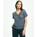 Relaxed V-Neck Short-Sleeve Sweater In Linen Lurex