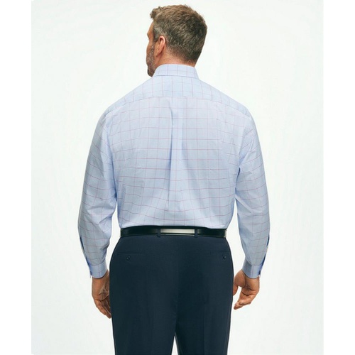 브룩스브라더스 Stretch Big & Tall Supima Cotton Non-Iron Poplin English Spread Collar, Glen Plaid Dress Shirt
