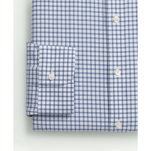브룩스브라더스 Stretch Supima Cotton Non-Iron Poplin English Spread Collar, Double Windowpane Dress Shirt