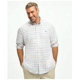 Big & Tall Stretch Cotton Non-Iron Oxford Polo Button Down Collar, Multi Windowpane Shirt