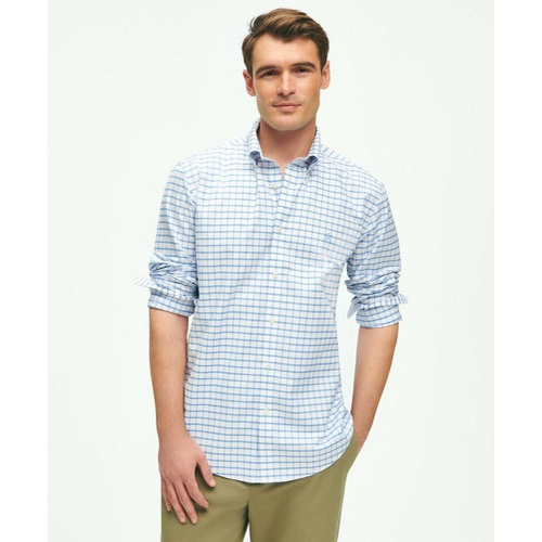 브룩스브라더스 Stretch Cotton Non-Iron Oxford Polo Button Down Collar, Windowpane Shirt