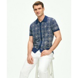 Cotton Polo Cardigan In Batik-Inspired Block Print