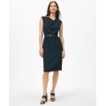 Cap Sleeve Belted Cowl Neck Dress in Fine Twill Stretch Crepe