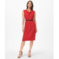 Cap Sleeve Belted Cowl Neck Dress in Fine Twill Stretch Crepe