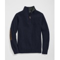 Military Elbow-Patch Half-Zip Sweater in Merino Wool-Cashmere