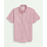 Washed Cotton Seersucker Button-Down Collar, Stripe Short-Sleeve Sport Shirt