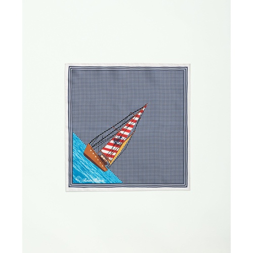 브룩스브라더스 Houndstooth Sailboat Motif Silk Pocket Square