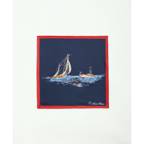 브룩스브라더스 Sailboat Motif Silk Pocket Square