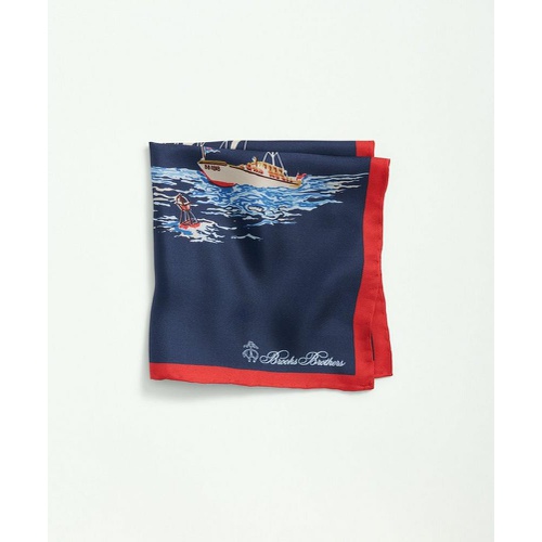 브룩스브라더스 Sailboat Motif Silk Pocket Square