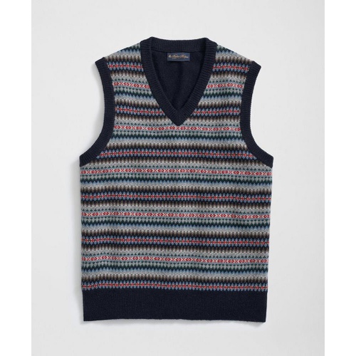 브룩스브라더스 Wool-Alpaca V-Neck Vest in Fair Isle Jacquard