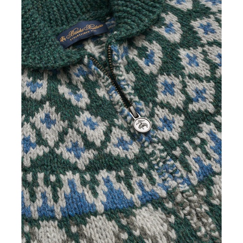 브룩스브라더스 Wool Full-Zip Cardigan with Fair Isle Motif