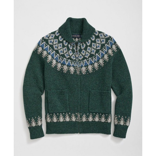 브룩스브라더스 Wool Full-Zip Cardigan with Fair Isle Motif