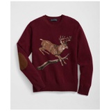 Merino Wool Crewneck Sweater with Deer Intarsia Motif