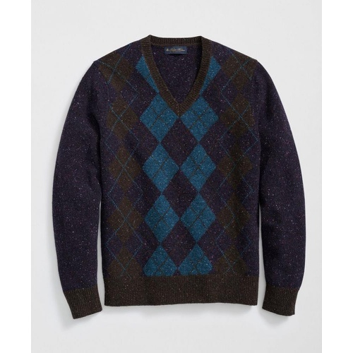 브룩스브라더스 Merino Wool V-Neck Sweater with Argyle Motif