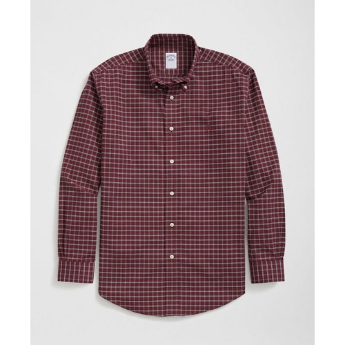 브룩스브라더스 Stretch Cotton Non-Iron Oxford Polo Button Down Collar, Windowpane Shirt