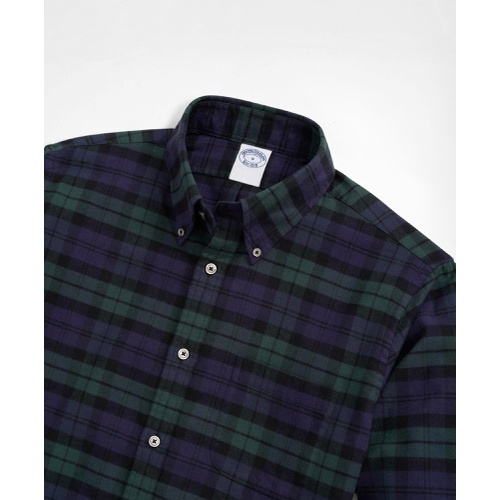 브룩스브라더스 Portuguese Flannel Polo Button Down Collar, Black Watch Shirt