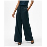 Wide Leg Trousers in Pinstripe Flannel Merino Wool Blend