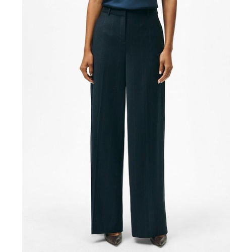 브룩스브라더스 Wide Leg Trousers in Pinstripe Flannel Merino Wool Blend