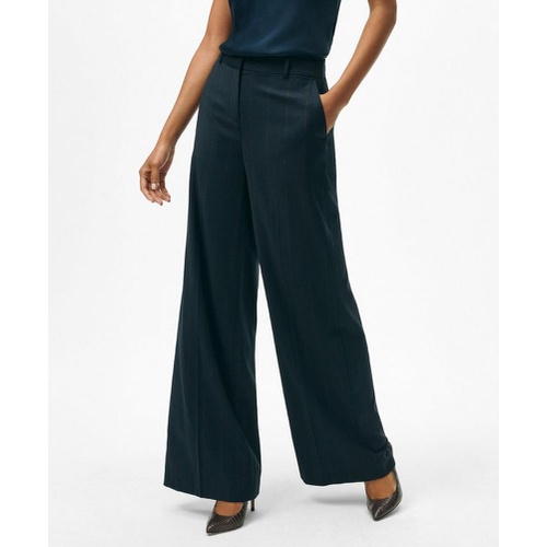 브룩스브라더스 Wide Leg Trousers in Pinstripe Flannel Merino Wool Blend