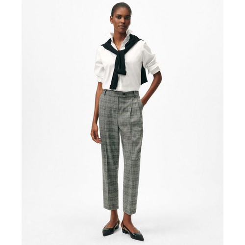 브룩스브라더스 Slim Trousers in Glen Plaid Wool Blend