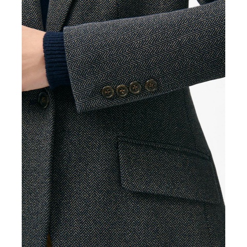 브룩스브라더스 Peak Lapel Jacket in Herringbone Cotton Blend