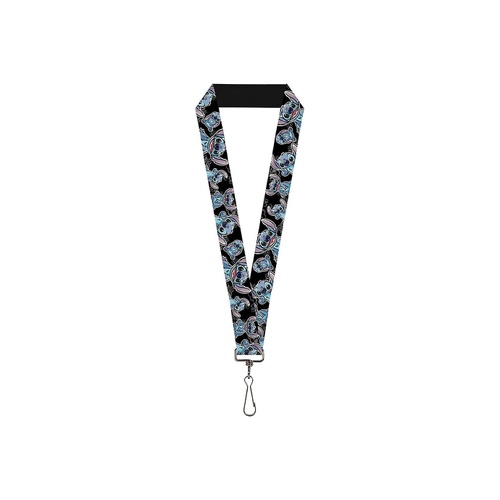  Buckle-Down Unisex adults Lanyard - 10 Stitch Poses/Hibiscus Sketch Black/Gray/Blue Key Chain, Multicolor, One Size US
