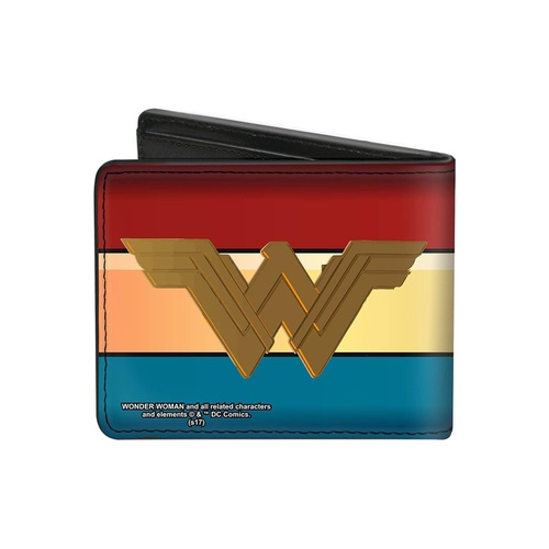  Mens Buckle-down Pu Bifold - Wonder Woman 2017 Icon/Stripe Red/Golds/Blue Bi Fold Wallet, Multicolor, 40 x 35 US