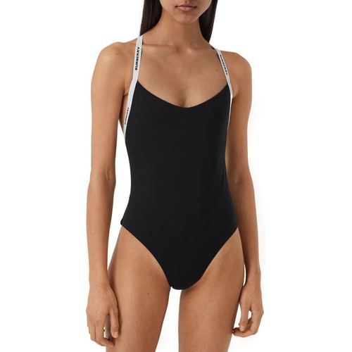 버버리 Burberry Alagnon Logo Strap One-Piece Swimsuit_BLACK