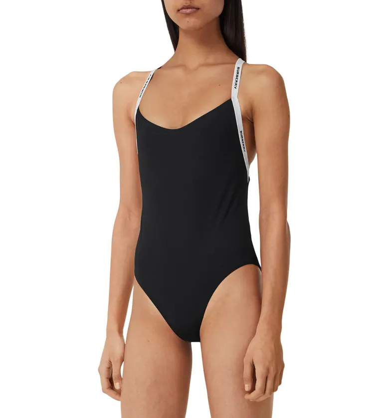버버리 Burberry Alagnon Logo Strap One-Piece Swimsuit_BLACK