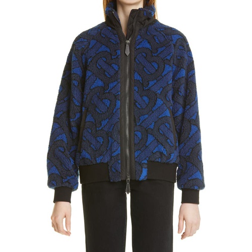 버버리 Burberry Womens Lambeth TB Monogram Logo Fleece Jacket_NAVY