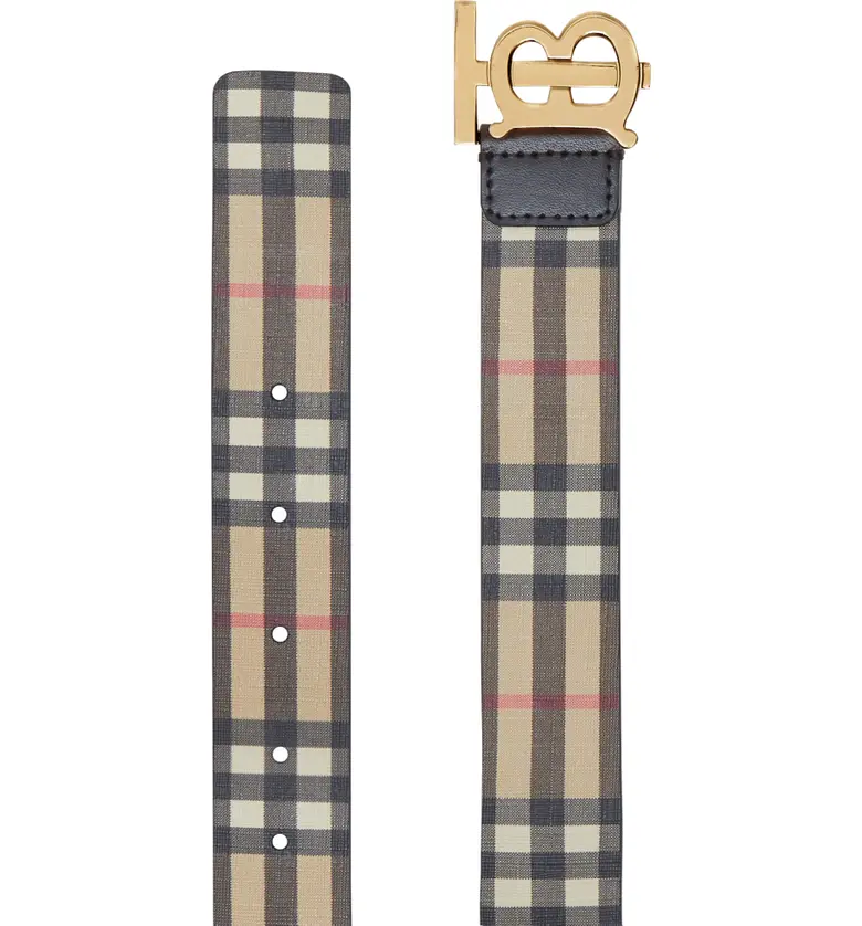 버버리 Burberry Monogram Motif Vintage Check E-Canvas Belt_ARCHIVE BEIGE