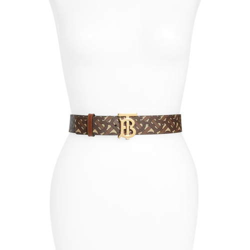 버버리 Burberry Monogram Stripe E-Canvas & Leather Belt_BRIDLE BROWN