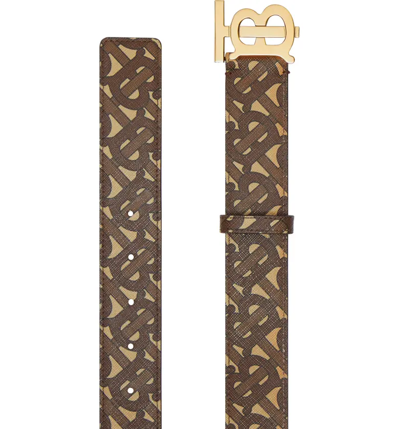 버버리 Burberry Monogram Stripe E-Canvas & Leather Belt_BRIDLE BROWN