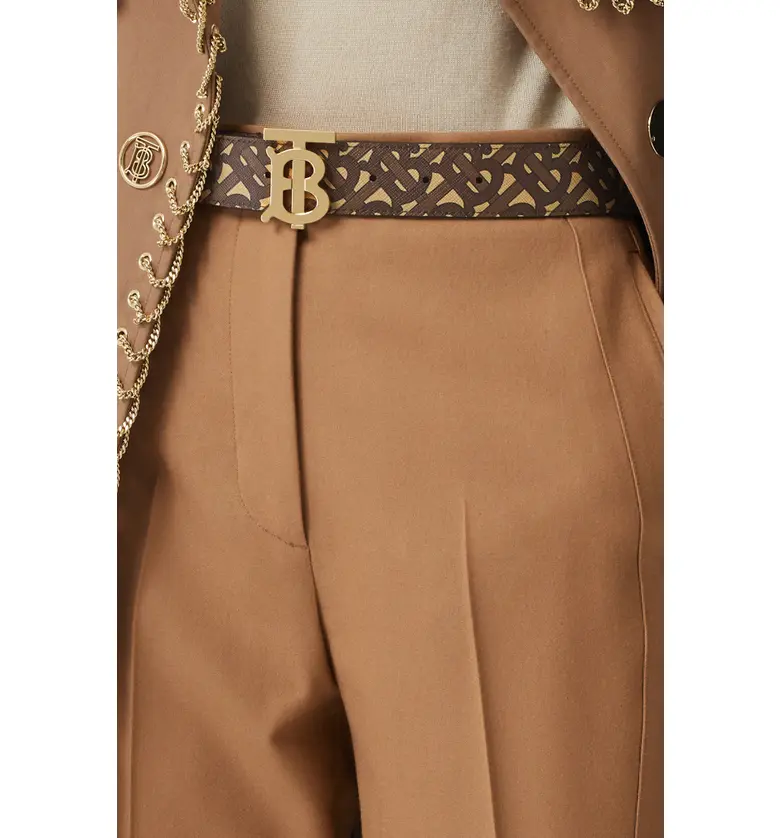 버버리 Burberry Monogram Stripe E-Canvas & Leather Belt_BRIDLE BROWN