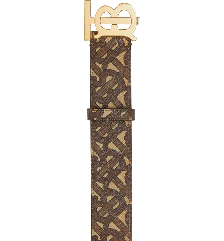 버버리 Burberry Monogram Stripe E-Canvas & Leather Belt_BRIDLE BROWN