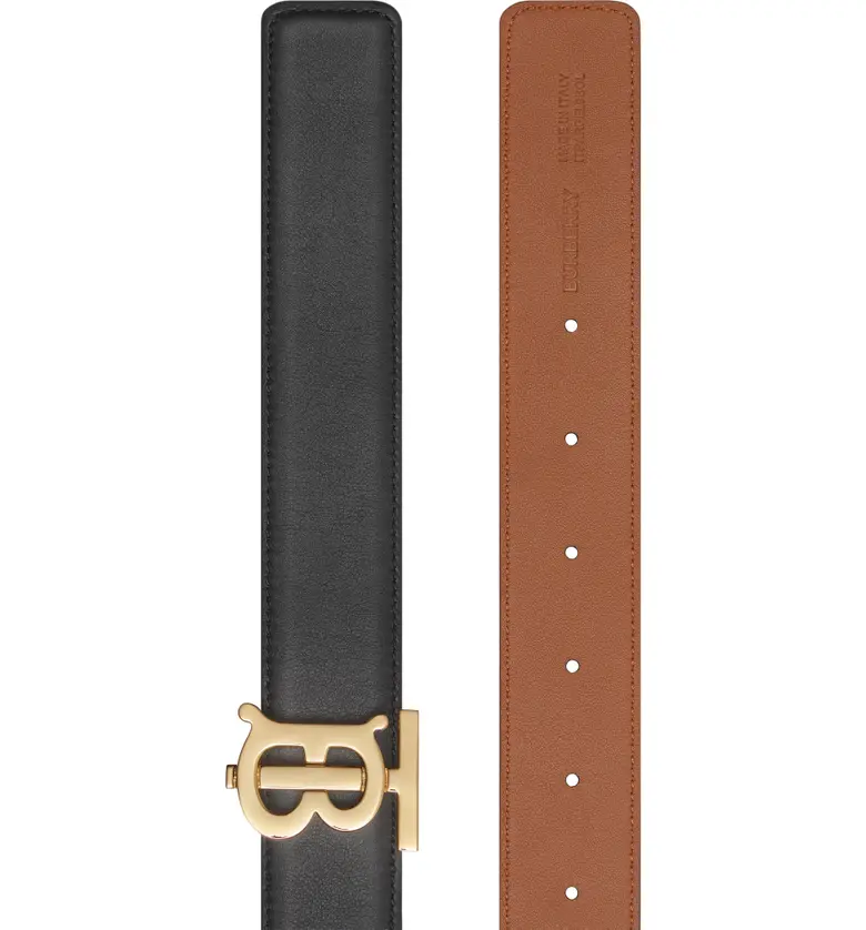 버버리 Burberry Monogram Motif Reversible Leather Belt_BLACK/ MALT BROWN