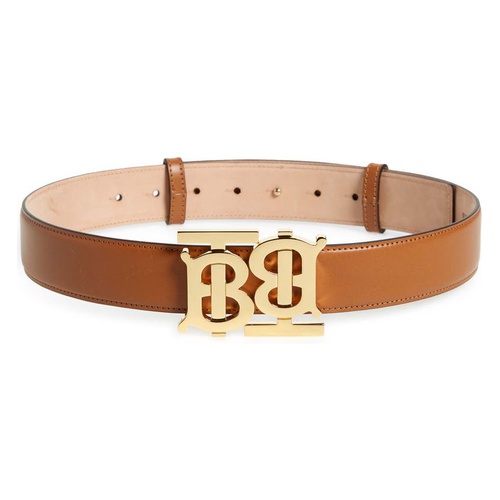 버버리 Burberry Double Monogram Motif Leather Belt_WARM TAN