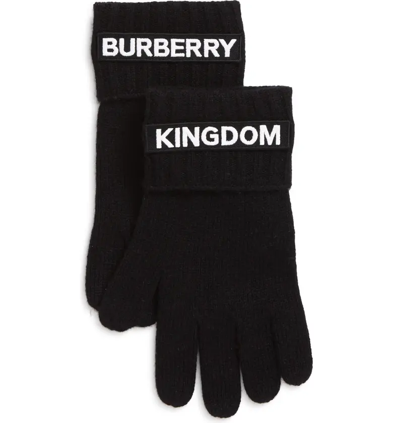 버버리 Burberry Kingdom Logo Applique Cashmere Gloves_BLACK