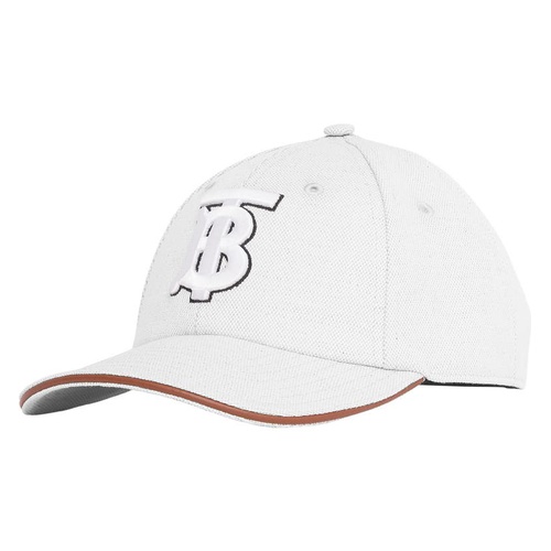 버버리 Burberry Embroidered TB Monogram Baseball Cap_White