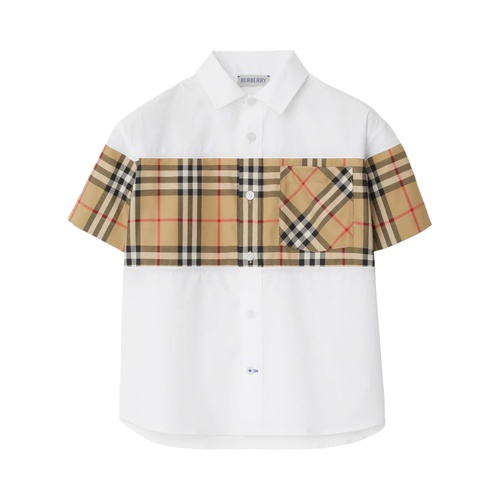 버버리 Burberry Kids Devon Short Sleeve Check Panel Shirt (Toddler/Little Kid/Big Kid)
