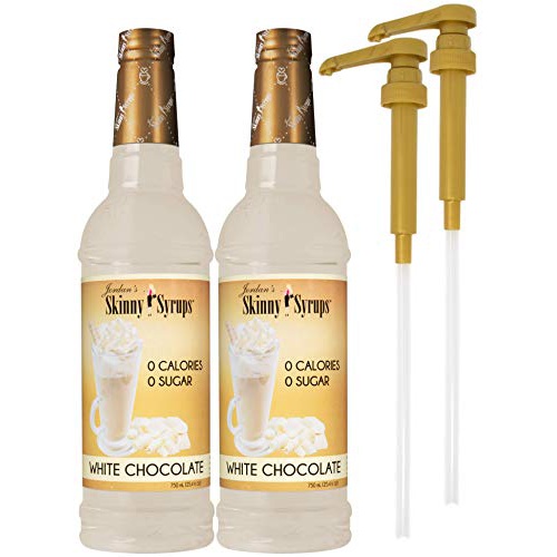  Jordans Skinny Syrups Sugar Free White Chocolate 750 ml Bottles (Pack of 2) with 2 By The Cup Syrup Pumps