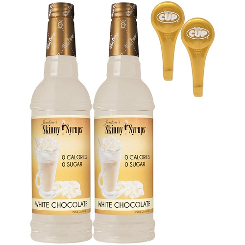  Jordans Skinny Syrups Sugar Free White Chocolate 750 ml Bottles (Pack of 2) with 2 By The Cup Syrup Pumps