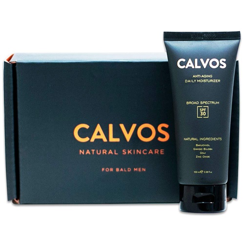  Calvos Anti-Aging Sunscreen and Moisturizer for Bald Men Head and Face. SPF 30 All Natural - Fragrance Free - Reef Safe - Non Greasy Matte Sunblock and Face Cream Protects Nourishe