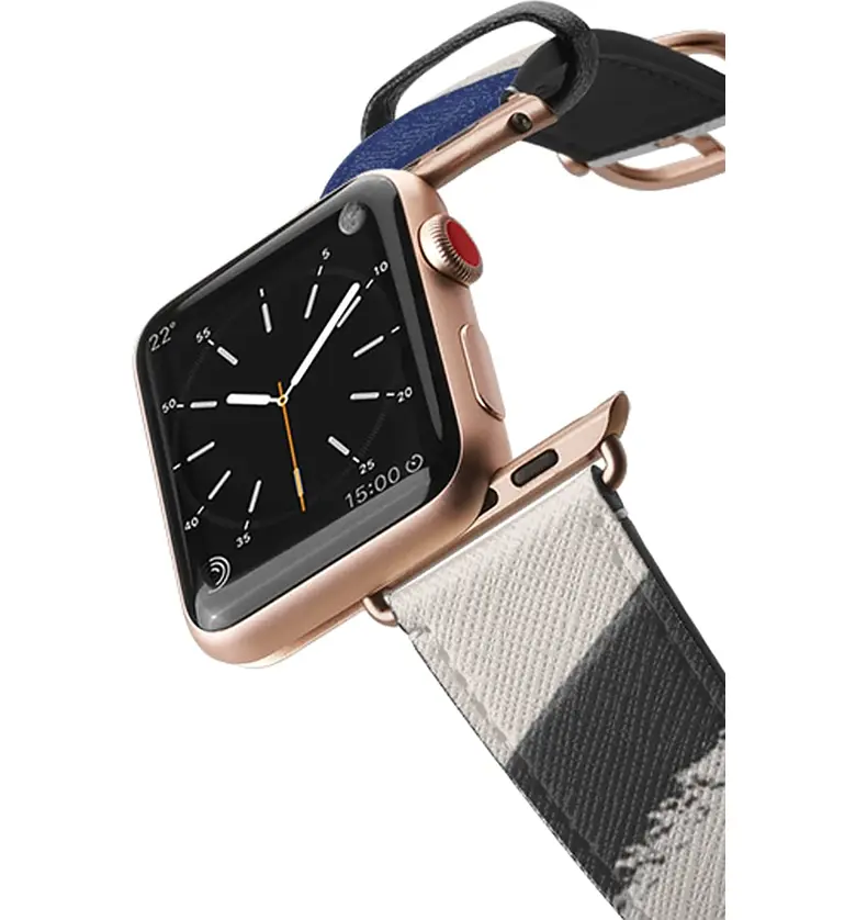  CASETiFY Zebra Pop Saffiano Faux Leather Apple Watch Strap_WHITE/ GOLD