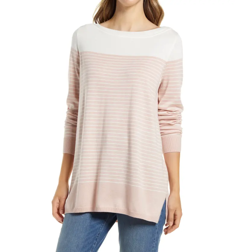 Caslon Womens Colorblock Stripe Sweater_PINK PLACED STRIPE
