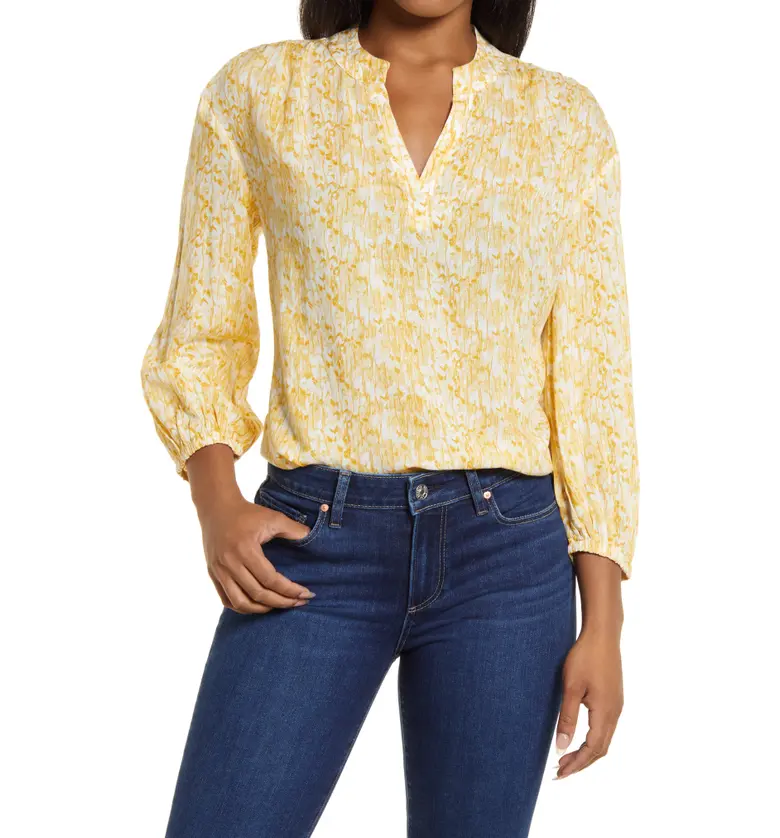Caslon Floral Popover Top_YELLOW- IVORY PRINT