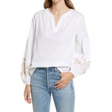 Caslon Embroidered Blouse_WHITE