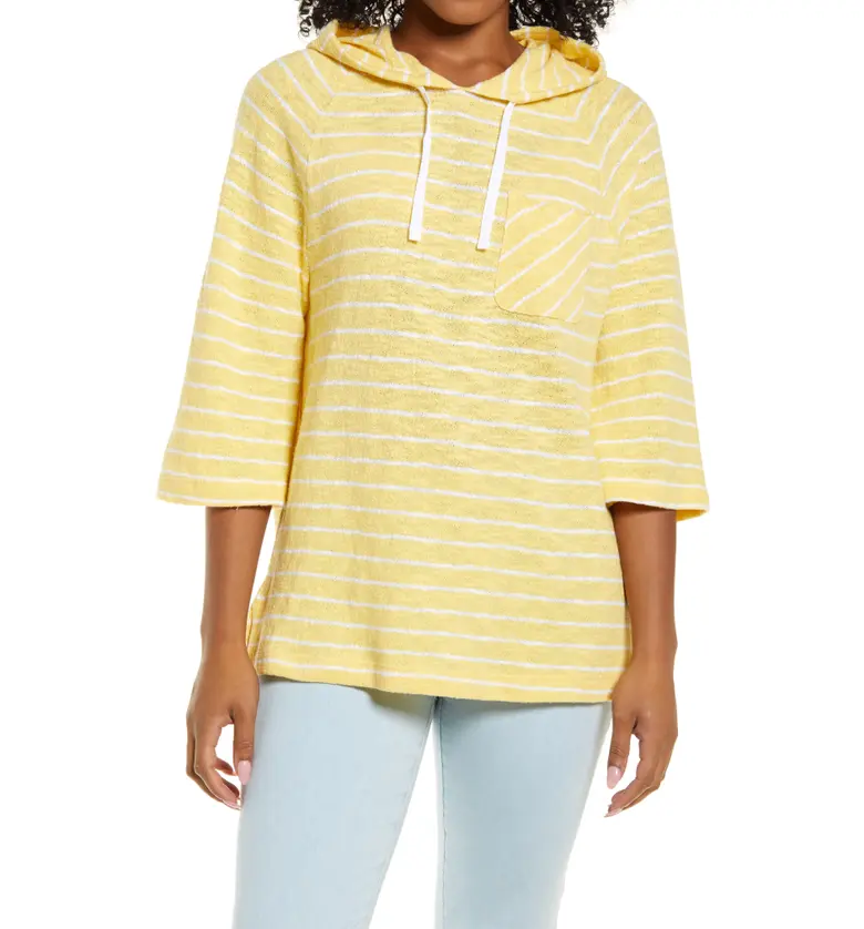 Caslon Stripe Cotton Hoodie_YELLOW C- WHITE STRIPE