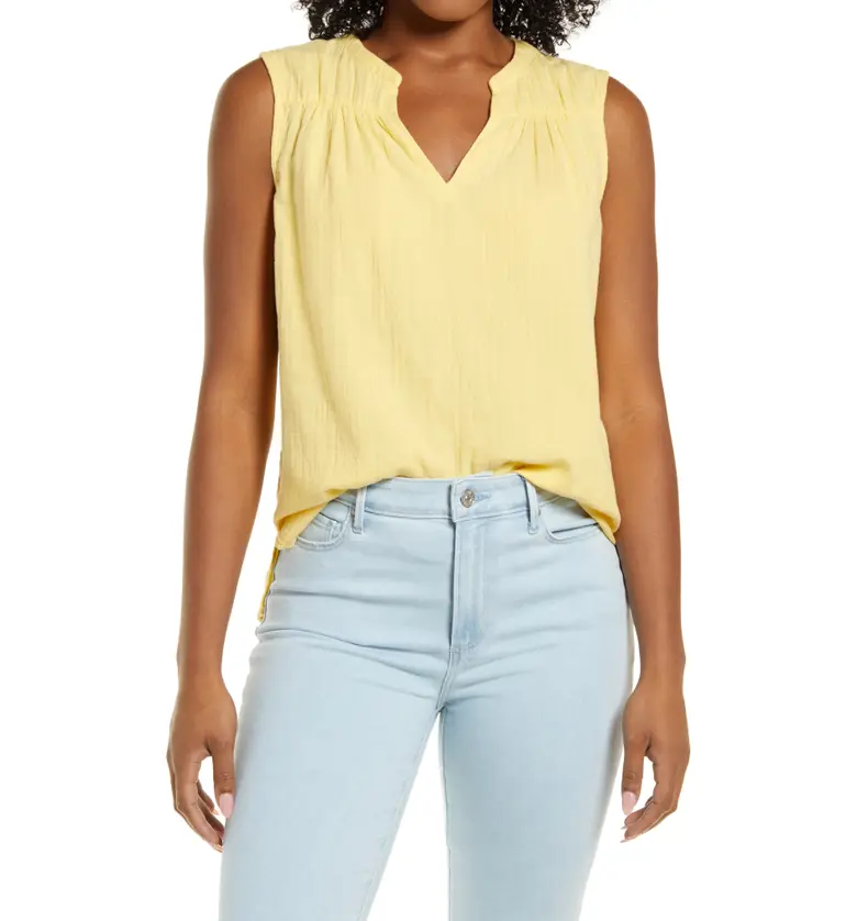 Caslon Gathered A-Line Tank_YELLOW CITRON