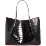 Christian Louboutin Large Cabarock Croc Embossed Leather Tote_BLACK